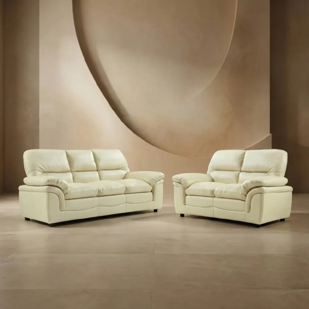 Ferona Cream Leather 3+2 Seater Sofa Set