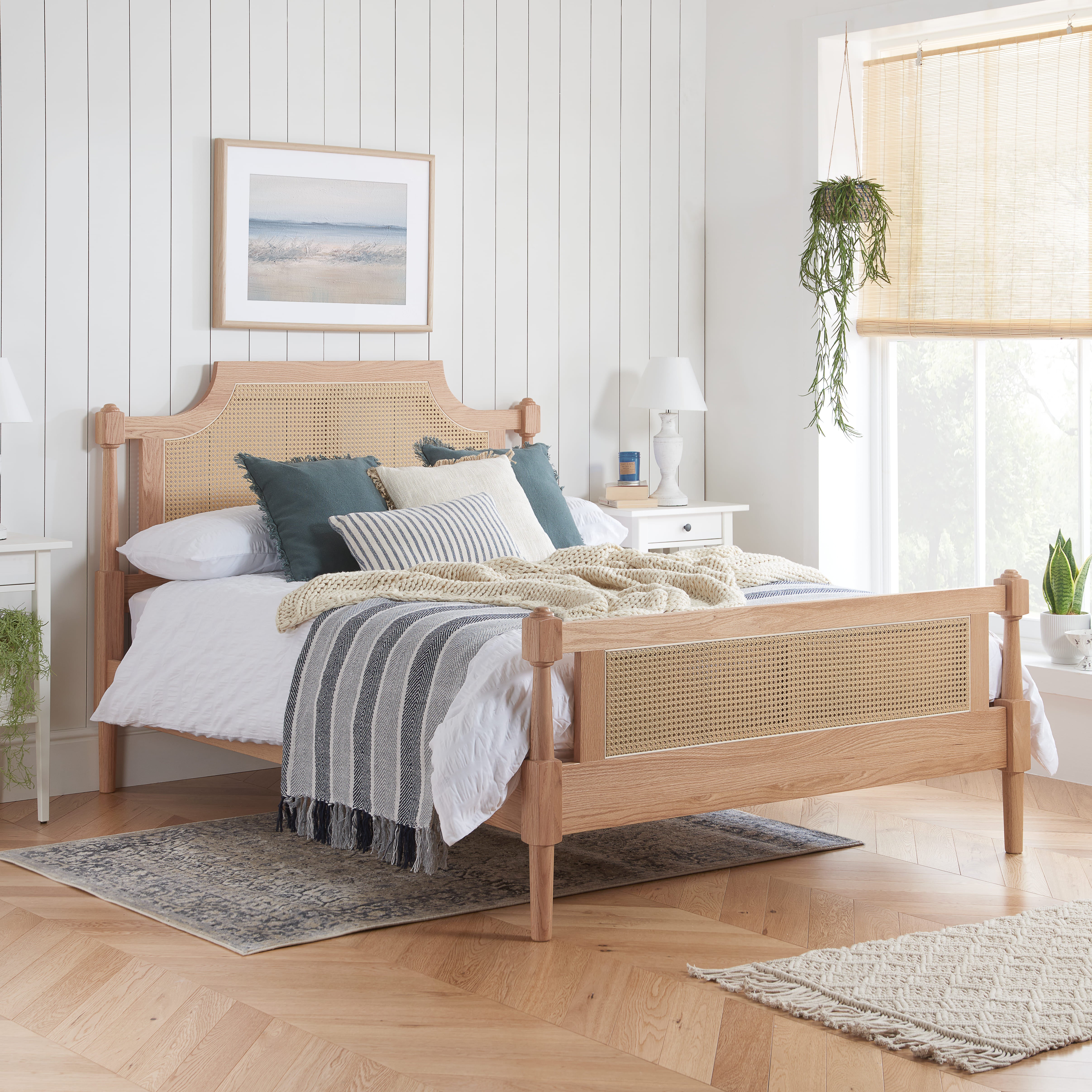 Geneva Oak Rattan  King Bed + Comfort King Mattress