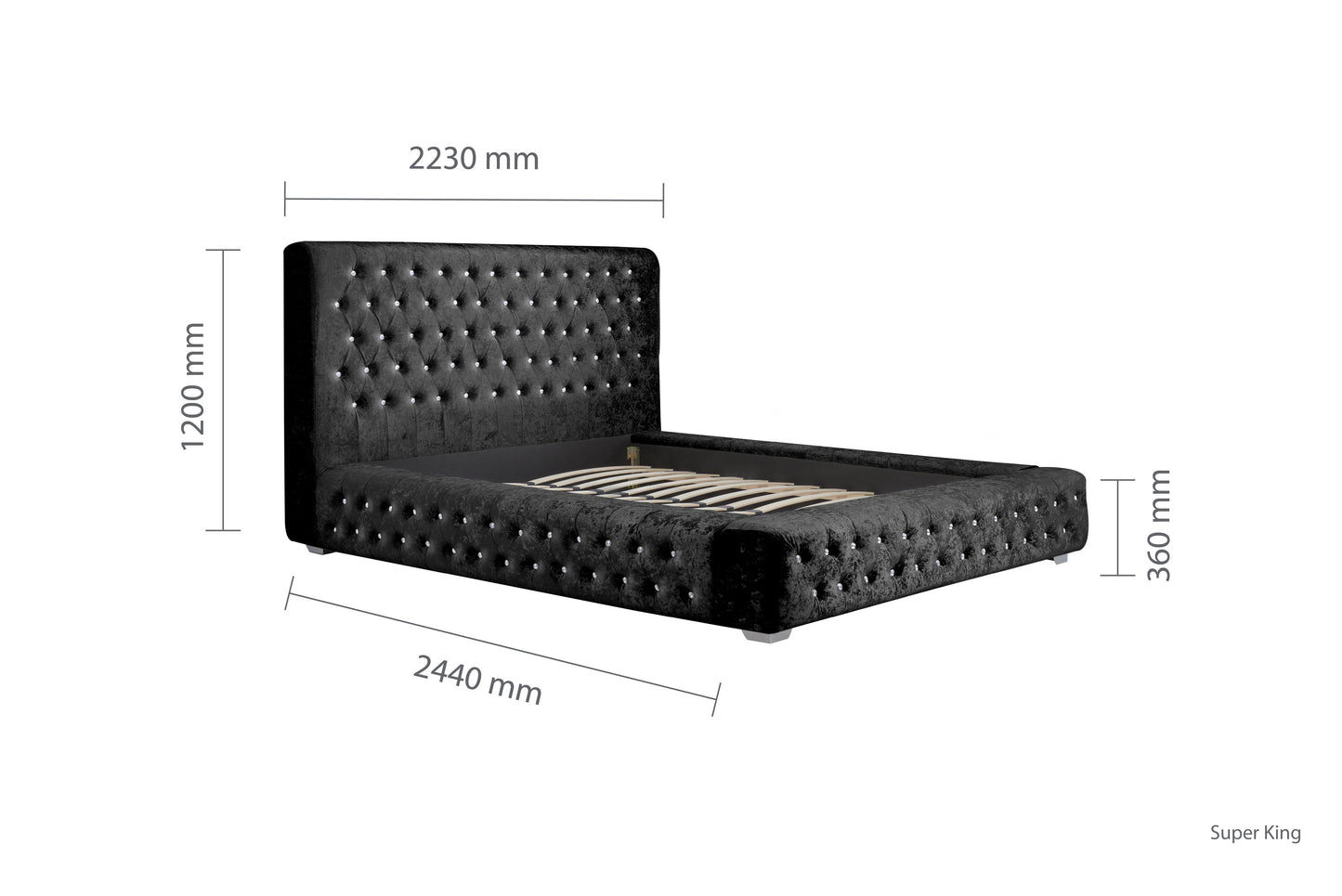 Grande Black Crushed Velvet Super King Bed + Super King Heaven Mattress