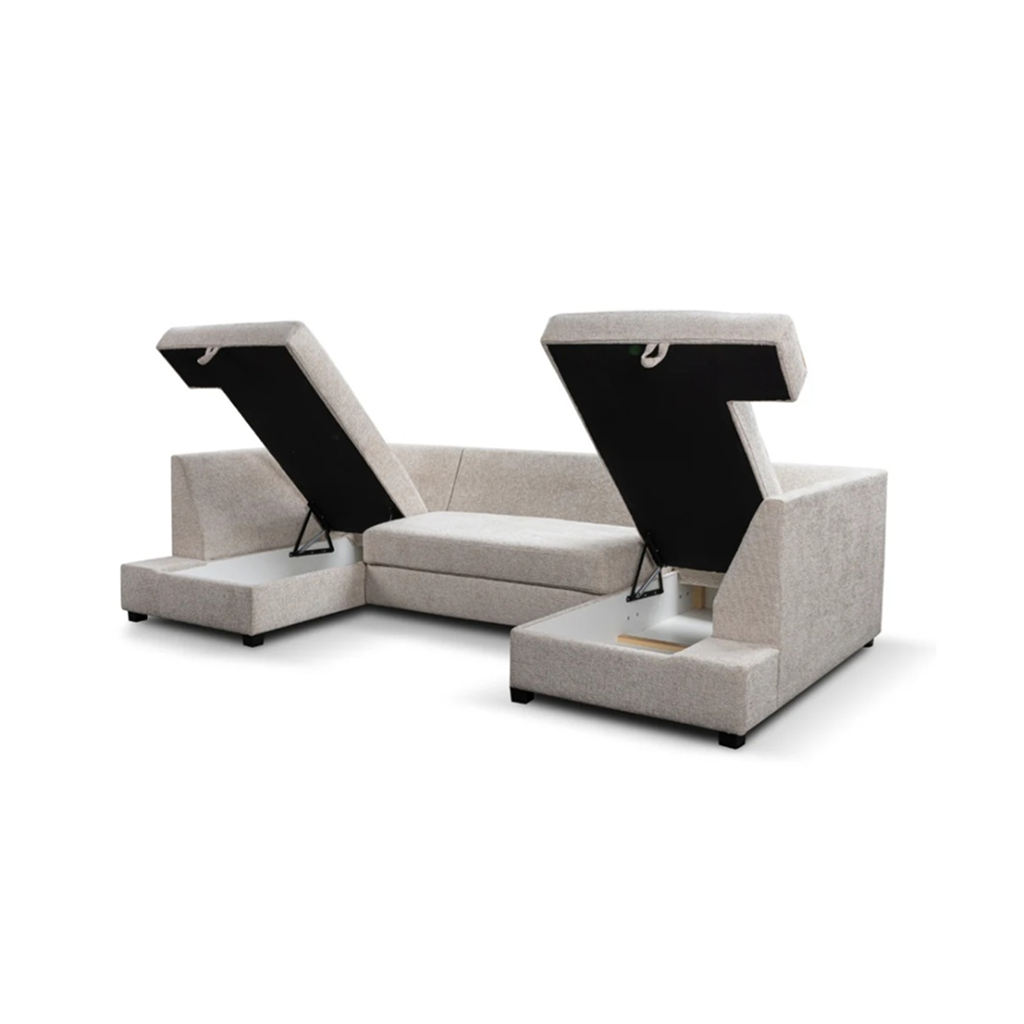 Meriden  Cream Enzo Fabric Storage U-Shape Sofa/Bed