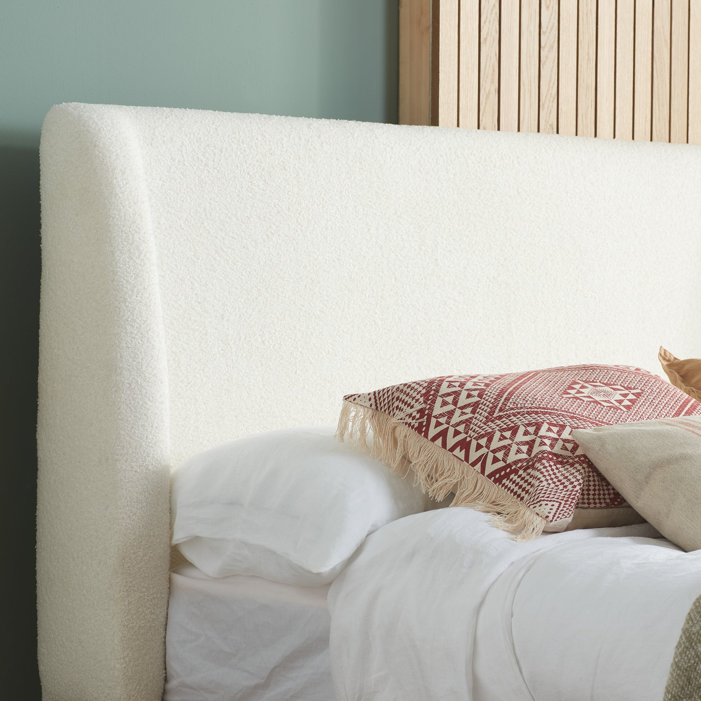 Halfden White Boucle Double Bed + Heaven Double Mattress