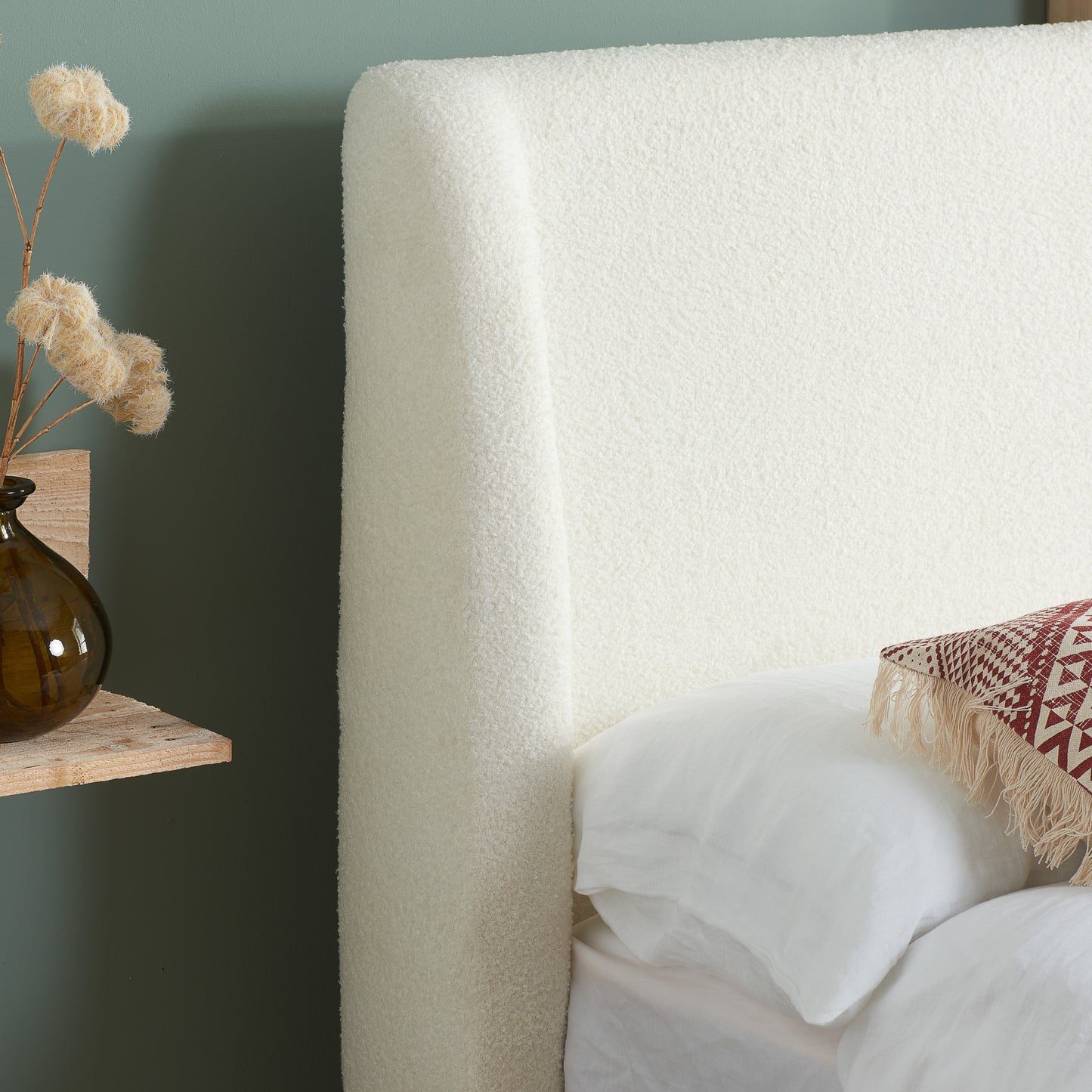 Halfden White Boucle Double Bed + Heaven Double Mattress