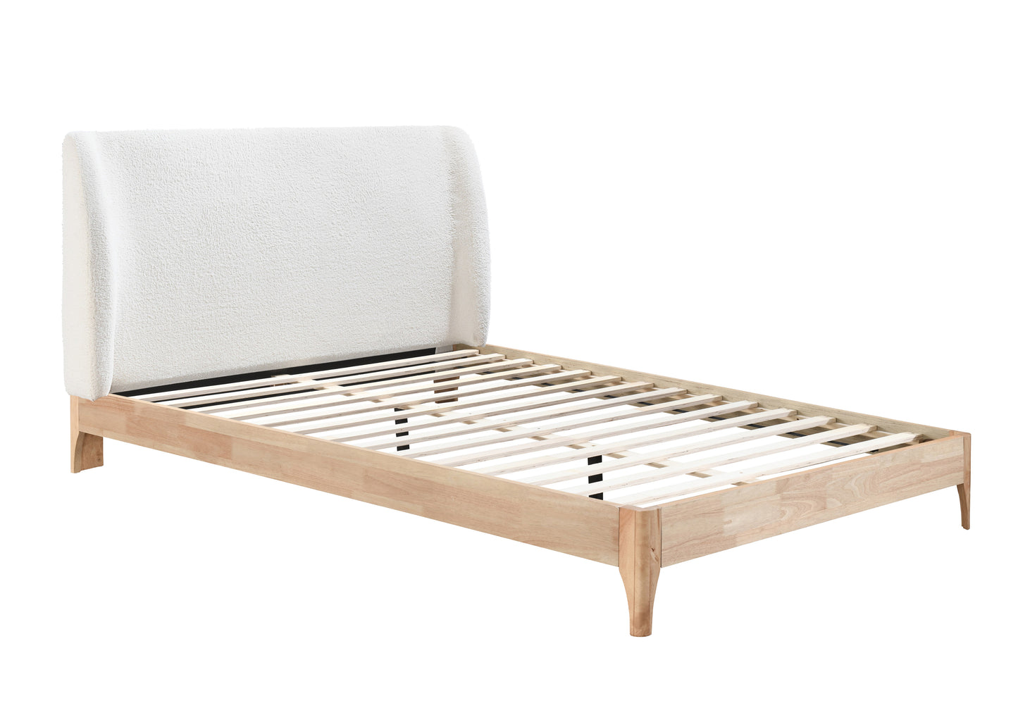 Halfden White Boucle Double Bed + Heaven Double Mattress