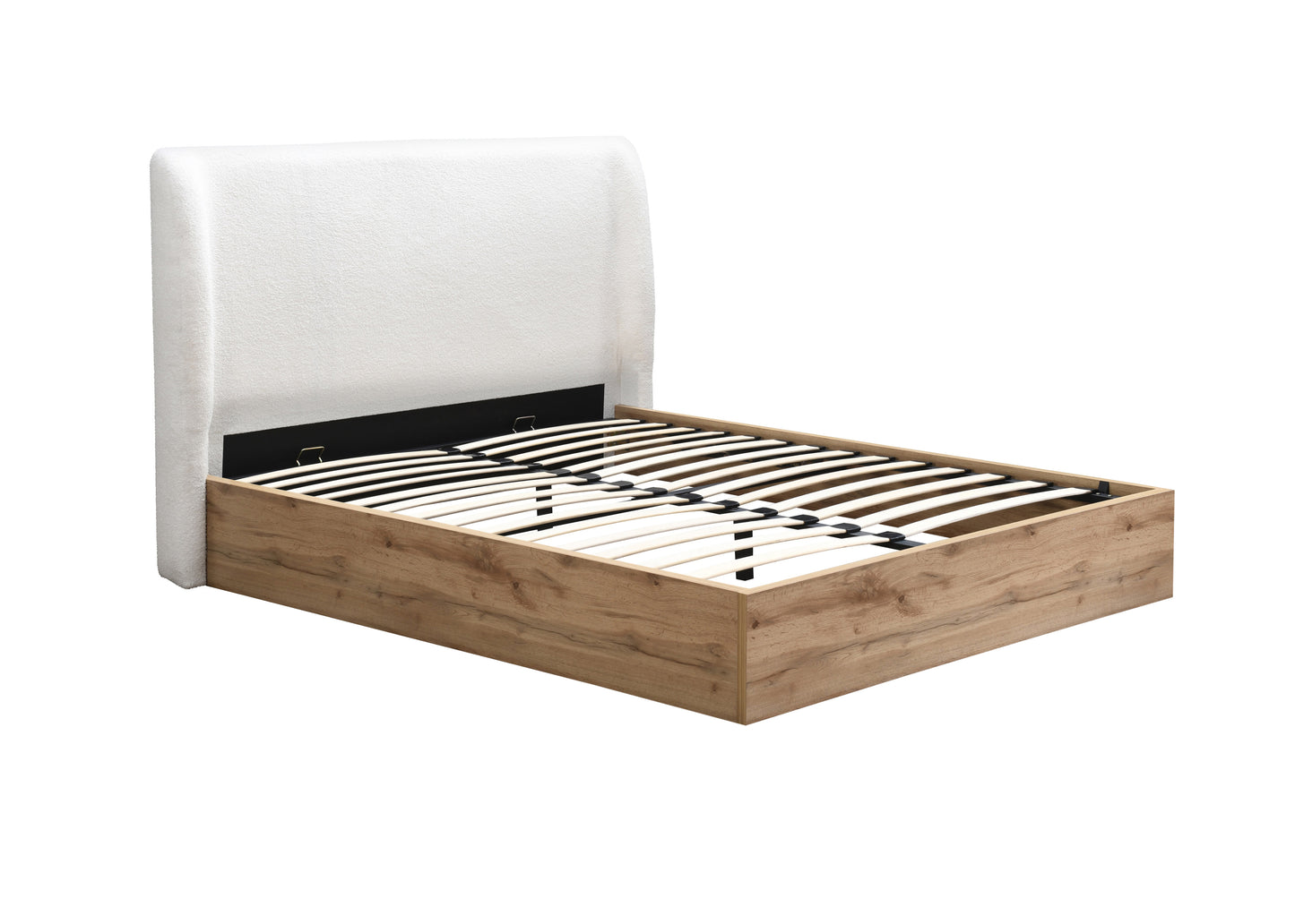 Halfden White Boucle Ottoman King Bed + Bliss King Mattress