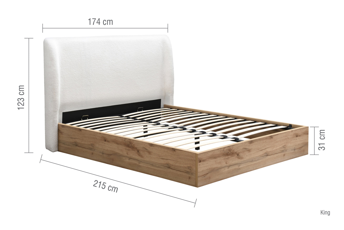 Halfden White Boucle Ottoman King Bed + Bliss King Mattress