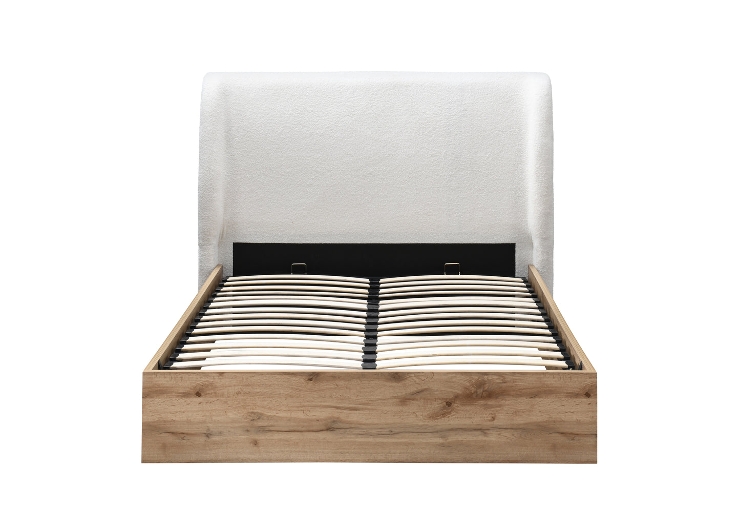 Halfden White Boucle Ottoman King Bed + Bliss King Mattress