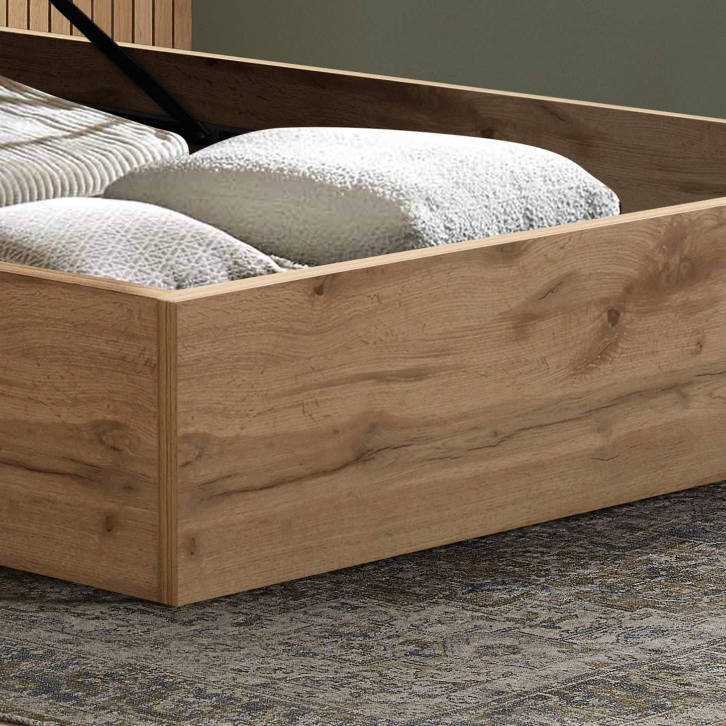 Halfden White Boucle Ottoman King Bed + Bliss King Mattress