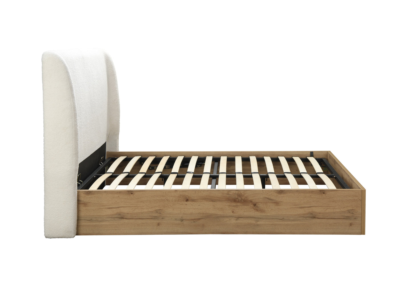Halfden White Boucle Ottoman King Bed + Bliss King Mattress