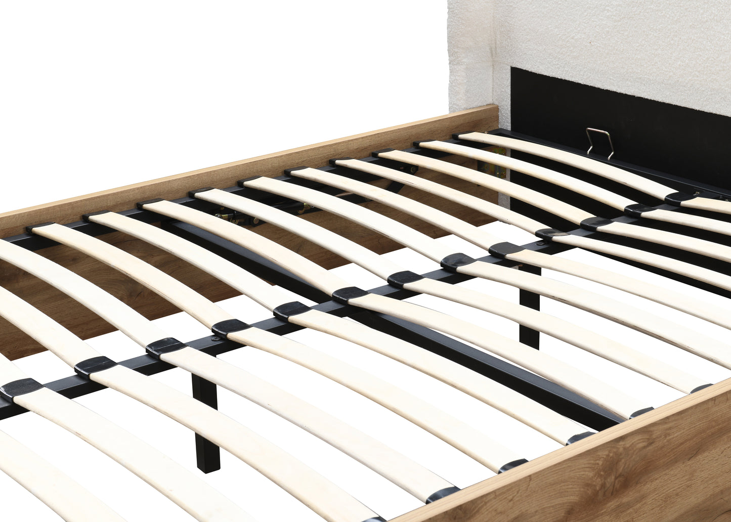 Halfden White Boucle Ottoman King Bed + Bliss King Mattress