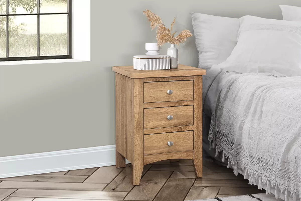 Hampstead Oak 3 Drawer Bedside Oak