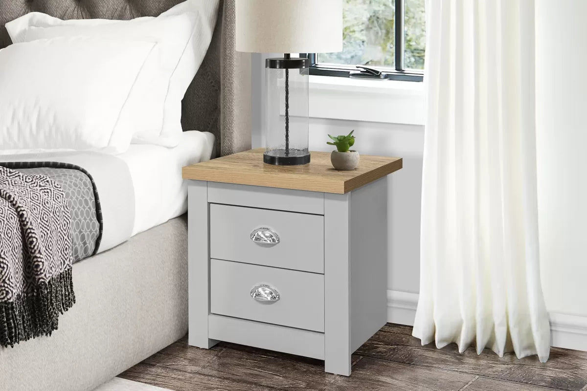 Highgate Grey & Oak 2 Drawer Bedside