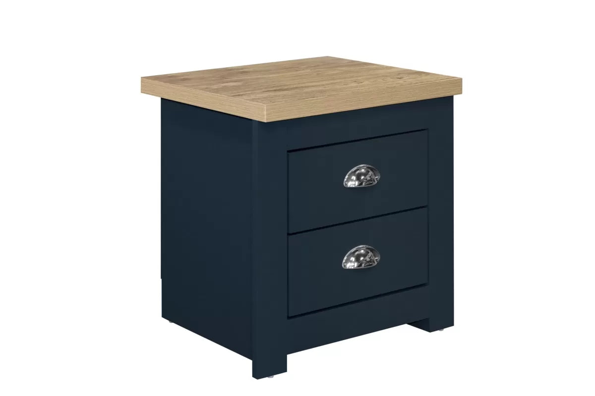 Highgate Navy Blue & Oak 2 Drawer Bedside