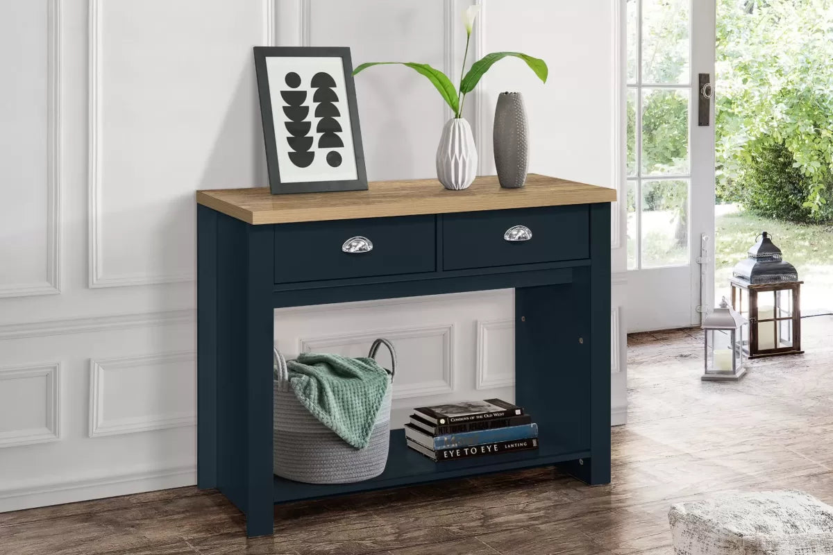Highgate Navy Blue & Oak 2 Drawer Console Table