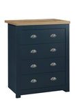 Highgate Navy Blue & Oak 4 Drawer Chest