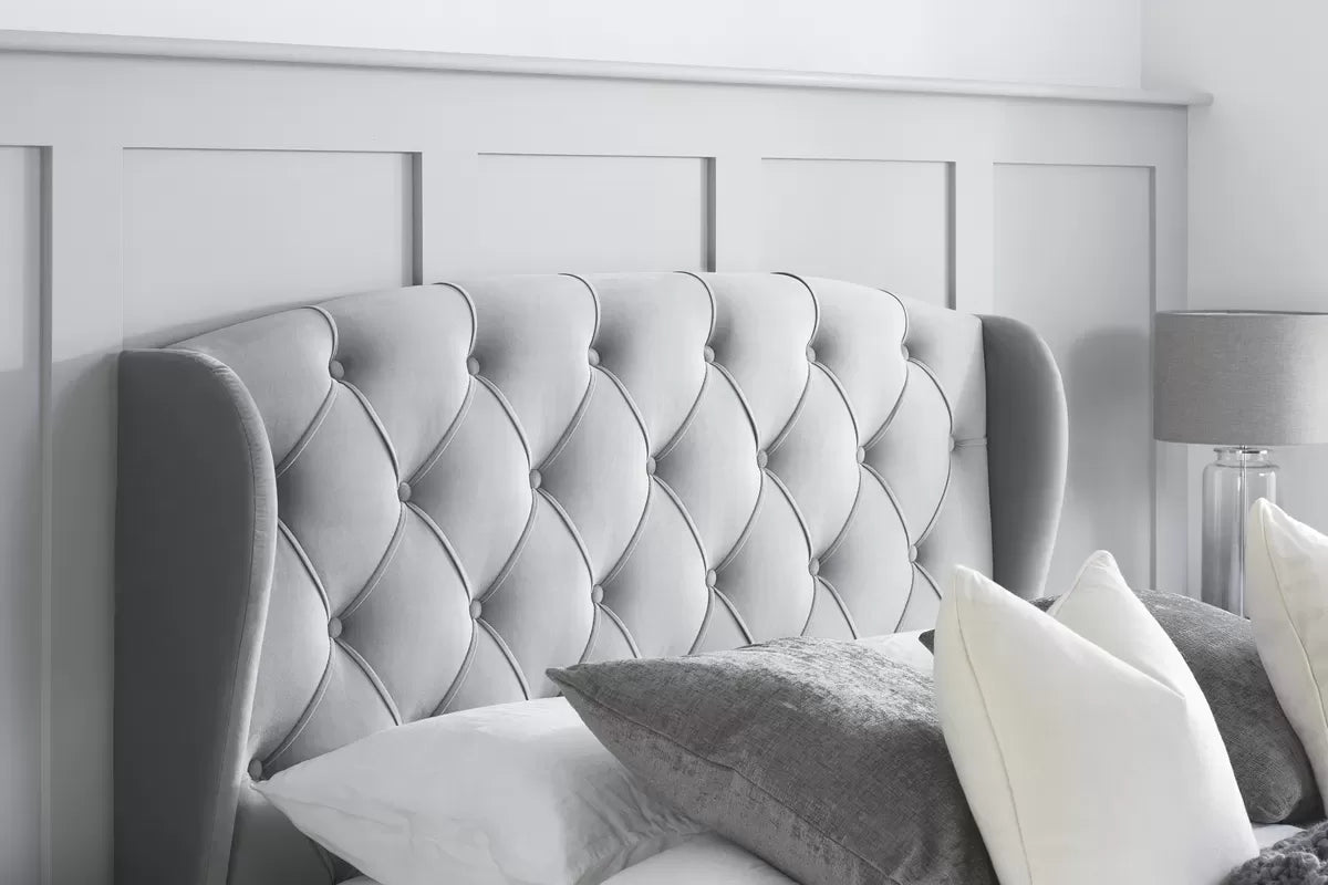 Hope Grey Fabric Storage Double Bed + Bliss Double Mattress