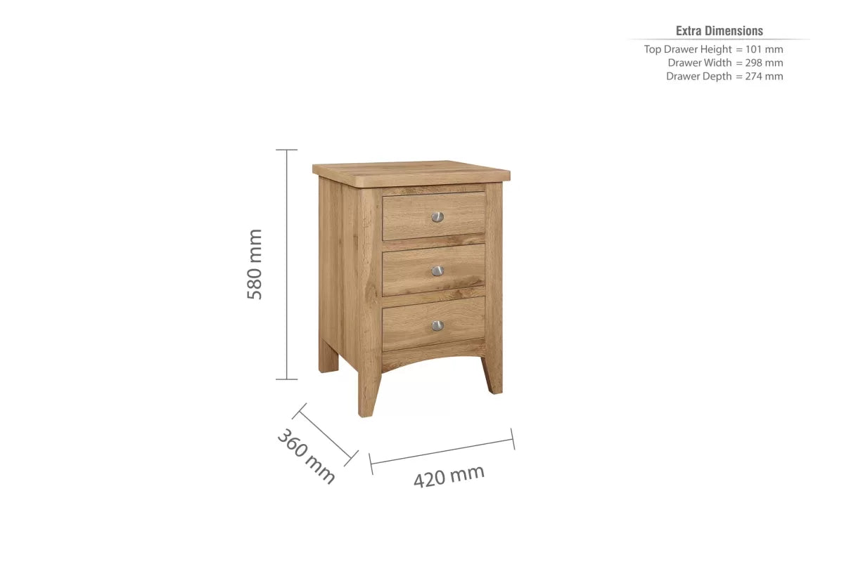 Hampstead Oak 3 Drawer Bedside Oak
