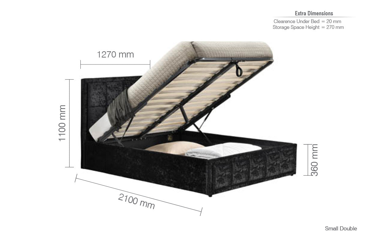 Hannover Black Crushed Velvet Small Double Ottoman Bed + Comfort Small Double Mattress