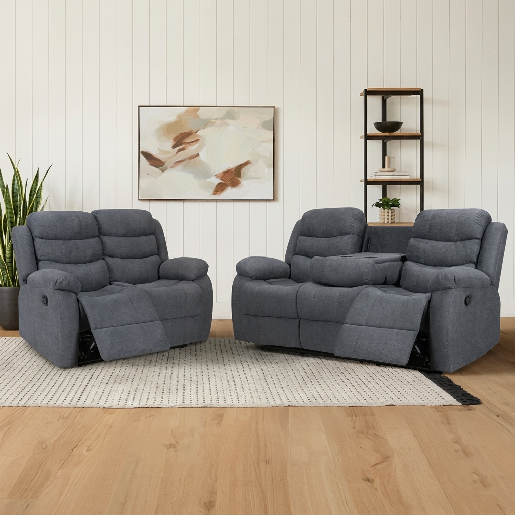 Harrogate Grey Fabric Recliner 3 + 2 Sofa Set
