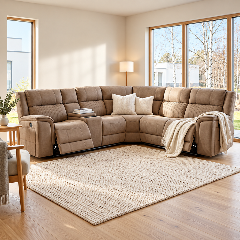 Helena Beige Micro Fabric Electic Recliner Corner Sofa
