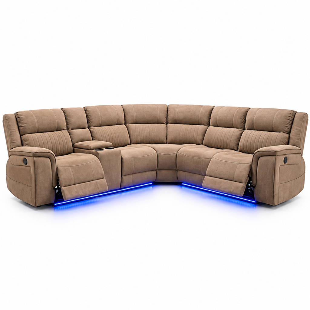 Helena Beige Micro Fabric Electic Recliner Corner Sofa
