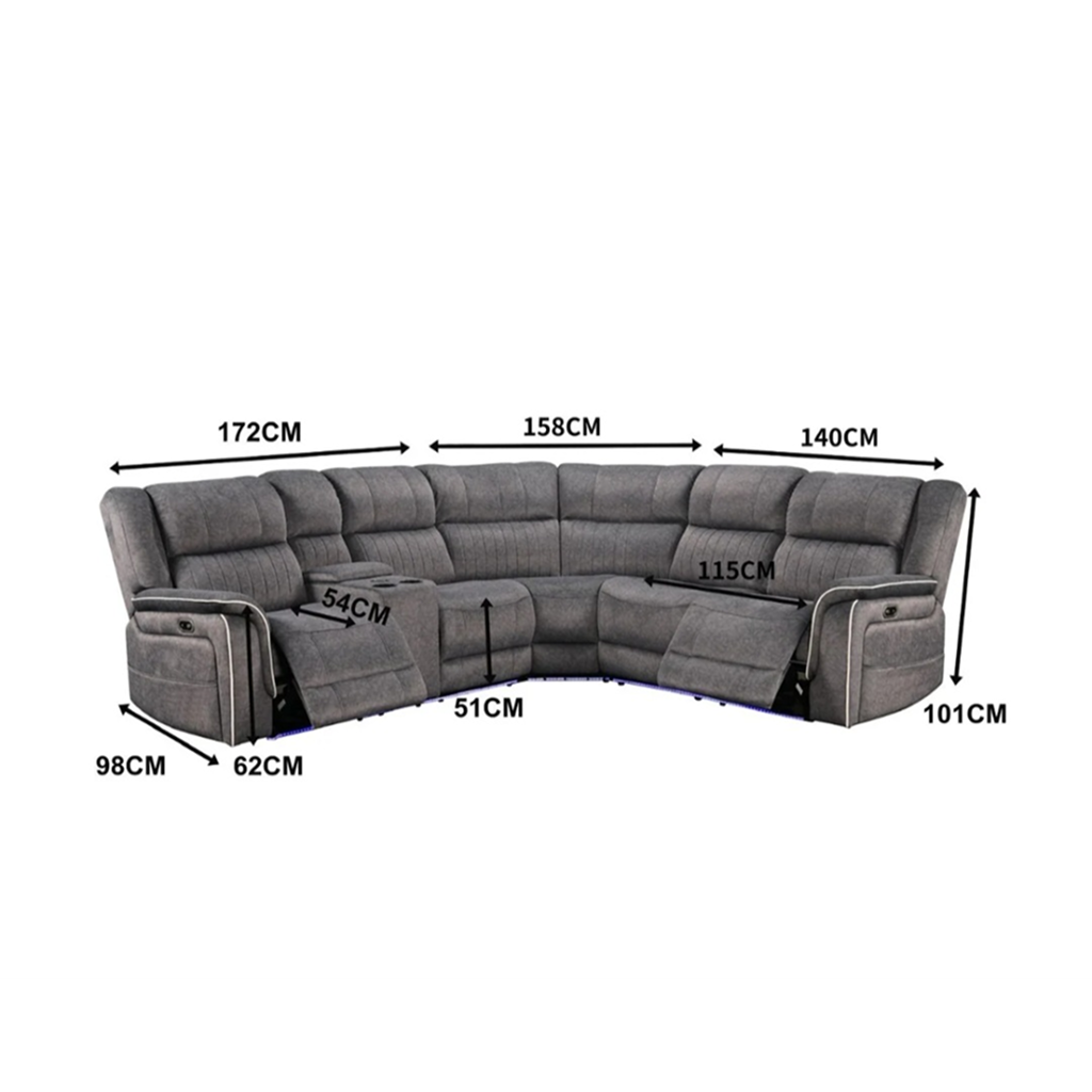Helena Grey Micro Fabric Electric Recliner Corner Sofa