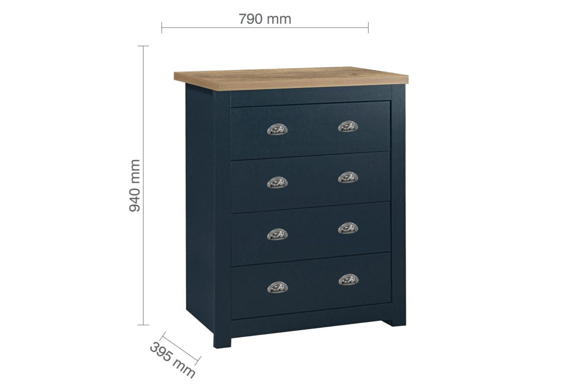 Highgate Navy Blue & Oak 4 Drawer Chest