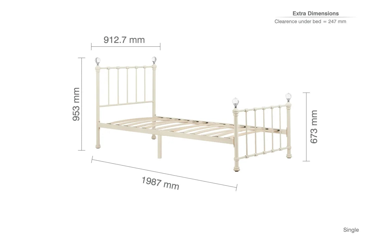 Jessica Single Cream Metal Bed + Single Comfort Mattress