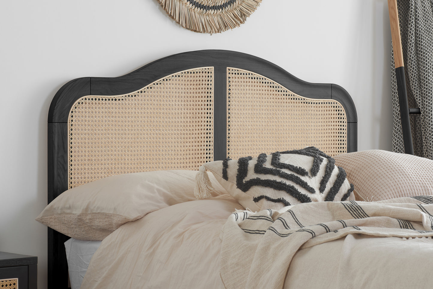 Leonie Black Rattan Super King Bed + Super King Heaven Mattress