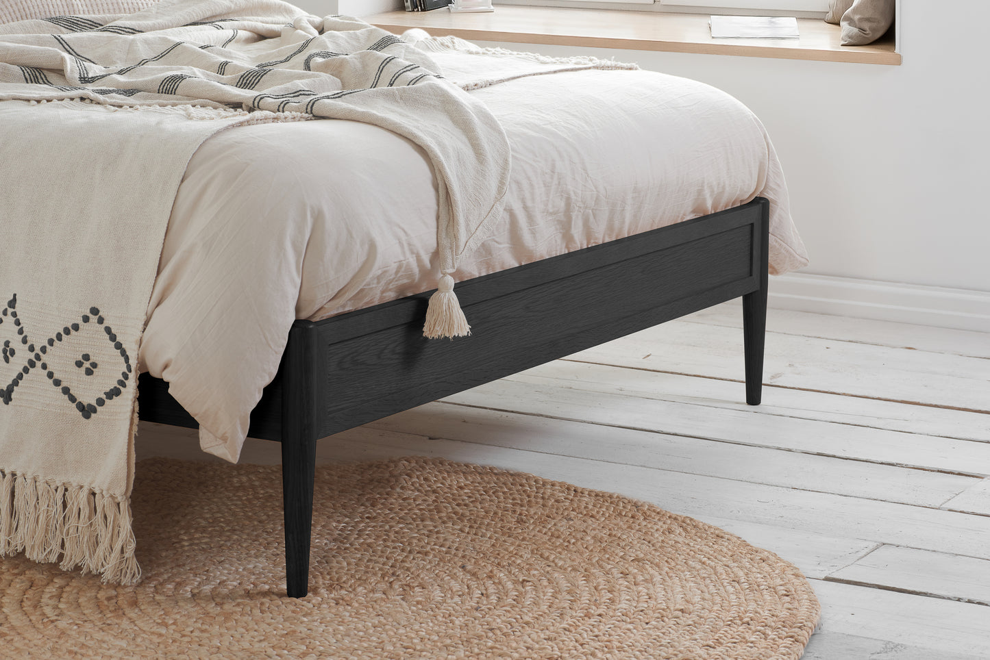 Leonie Black Rattan Super King Bed + Super King Heaven Mattress
