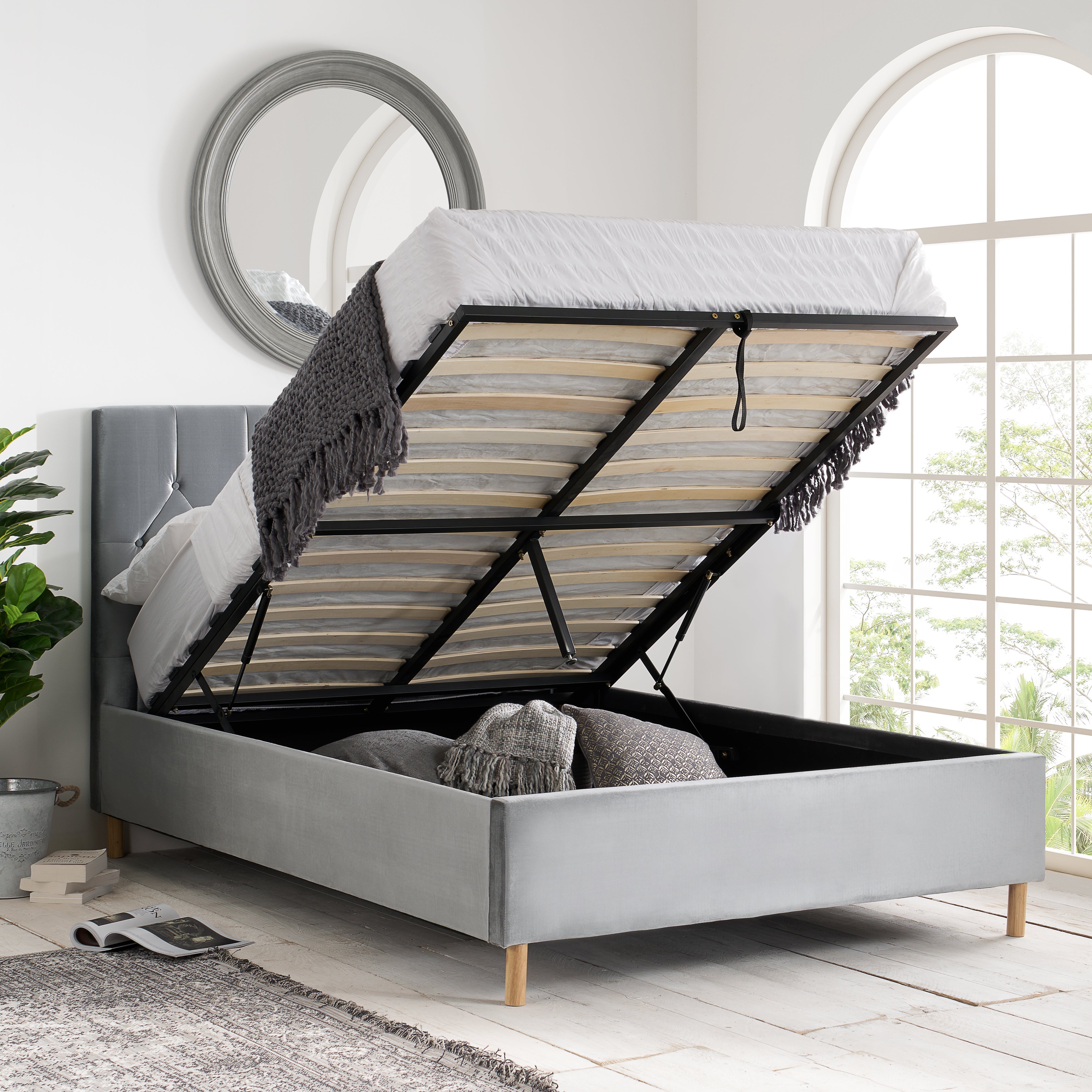 Loxley Grey Double Ottoman Bed