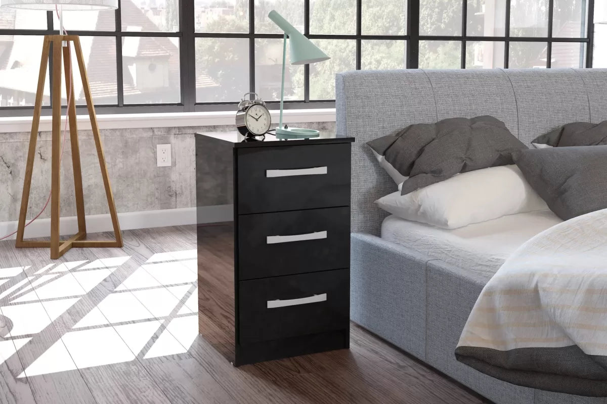 Lynx Black 3 Drawer Bedside
