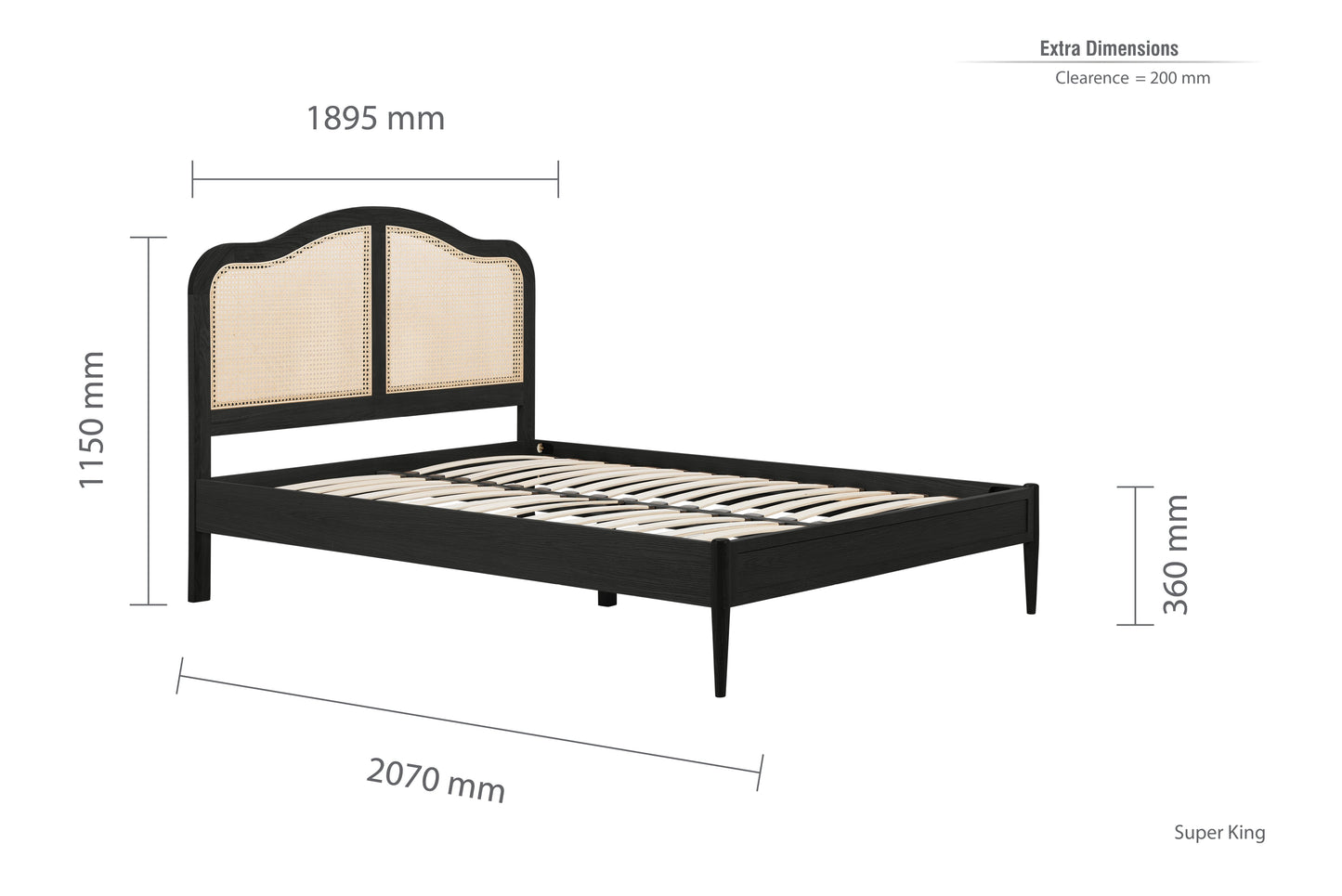 Leonie Black Rattan Super King Bed + Super King Heaven Mattress