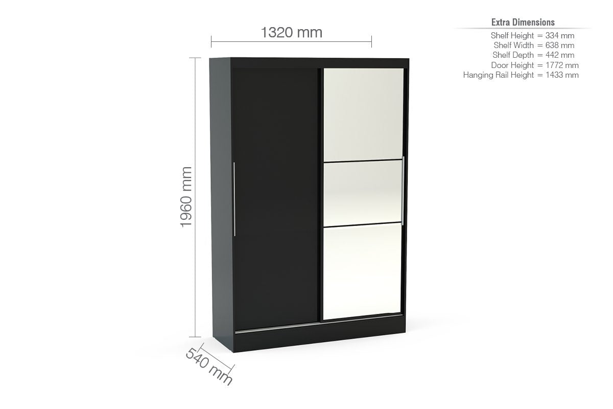 Lynx Black 2 Door Sliding Robe with Mirro