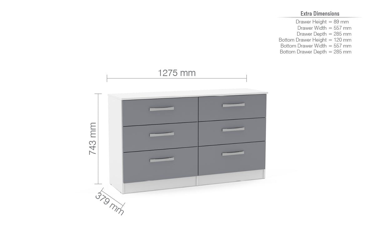 Lynx White & Grey 6 Drawer Chest