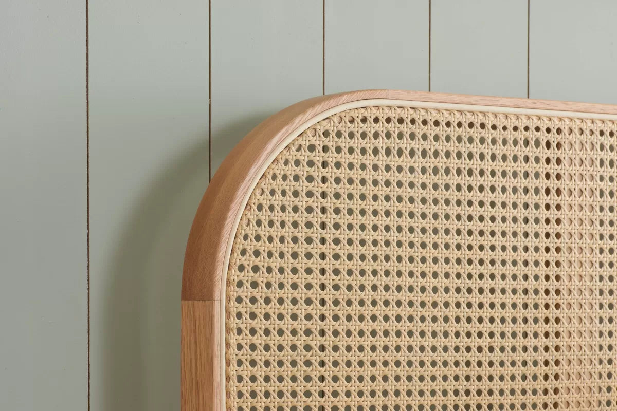Margot Oak Rattan King Bed + Heaven King Mattress