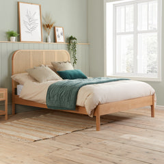 Margot Oak Rattan King Bed + Heaven King Mattress