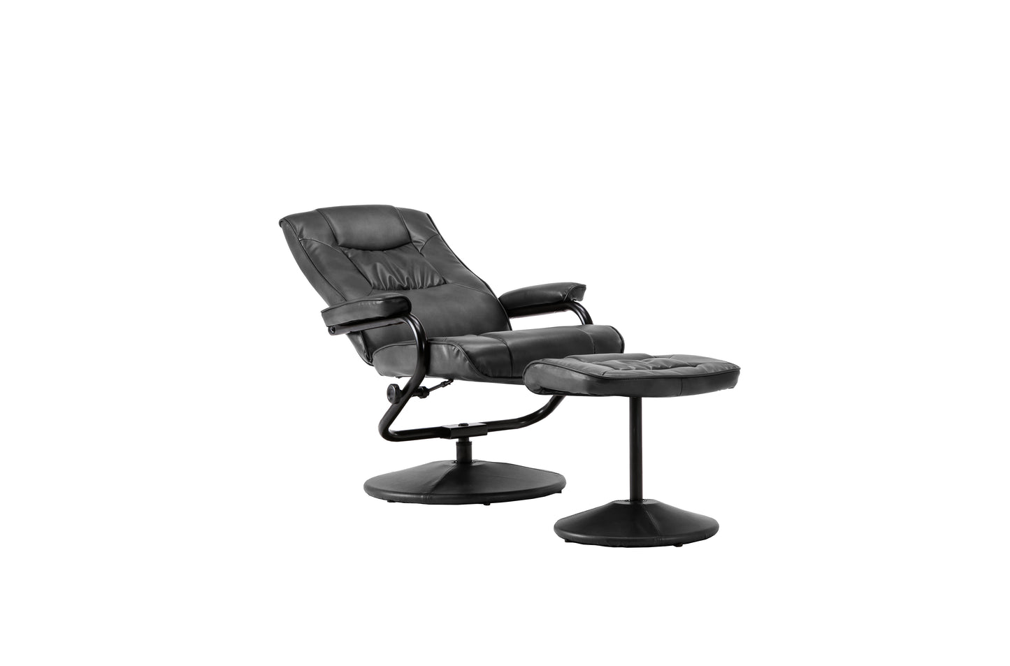 Marazion Black Leather Swivel Chair & Footstool