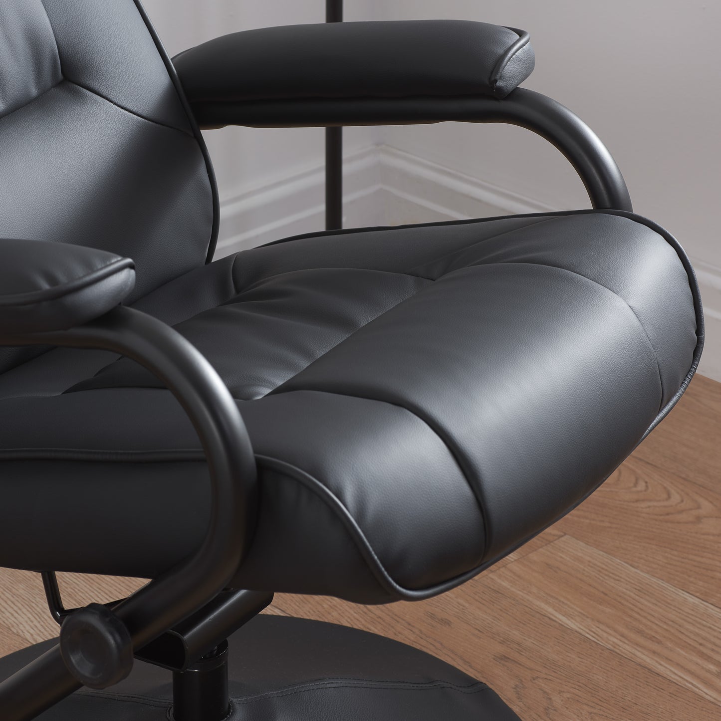 Marazion Black Leather Swivel Chair & Footstool