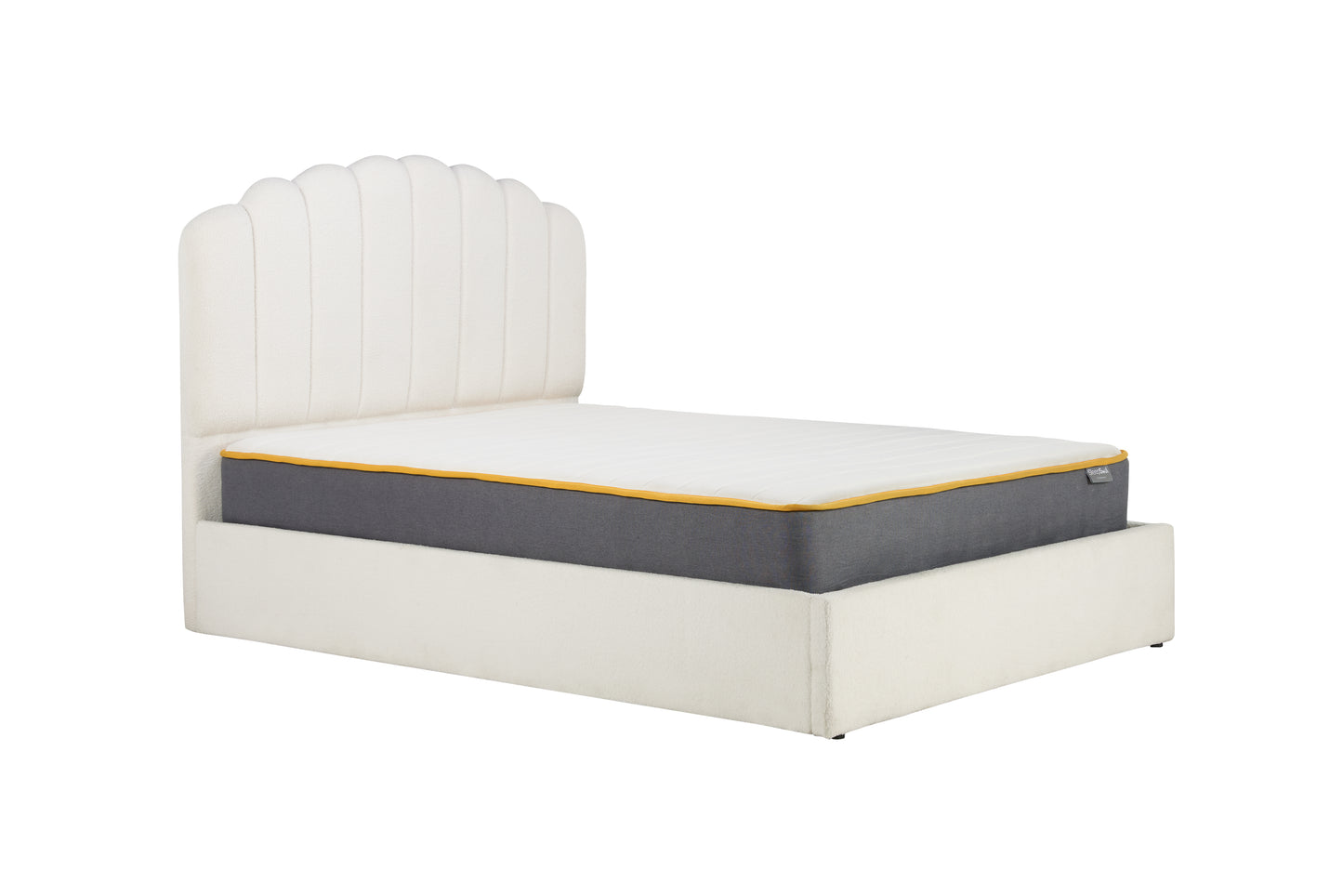 Monaco White Boucle Fabric Ottoman Double Bed + Heaven Double Mattress
