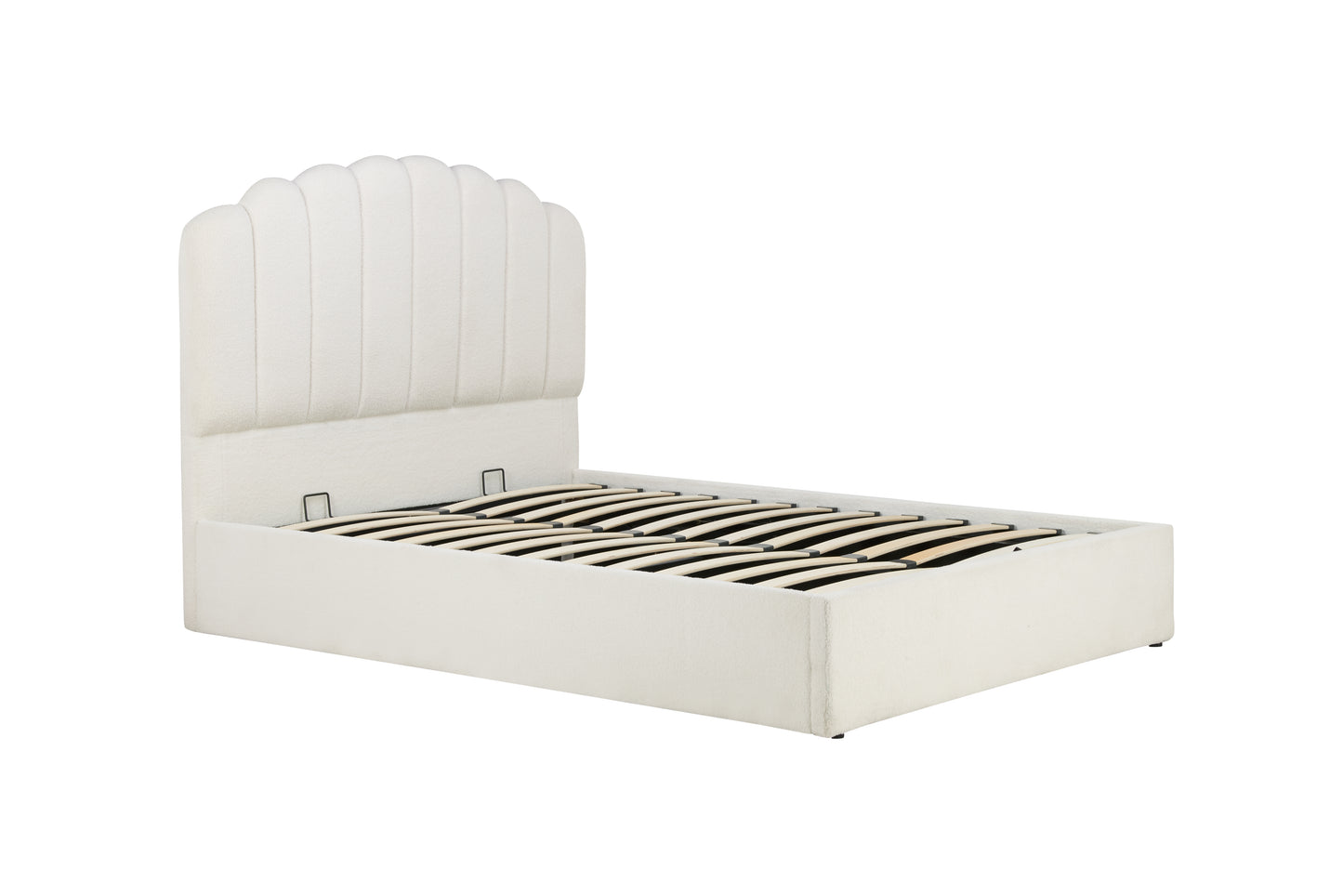 Monaco White Boucle Fabric Ottoman Double Bed + Heaven Double Mattress