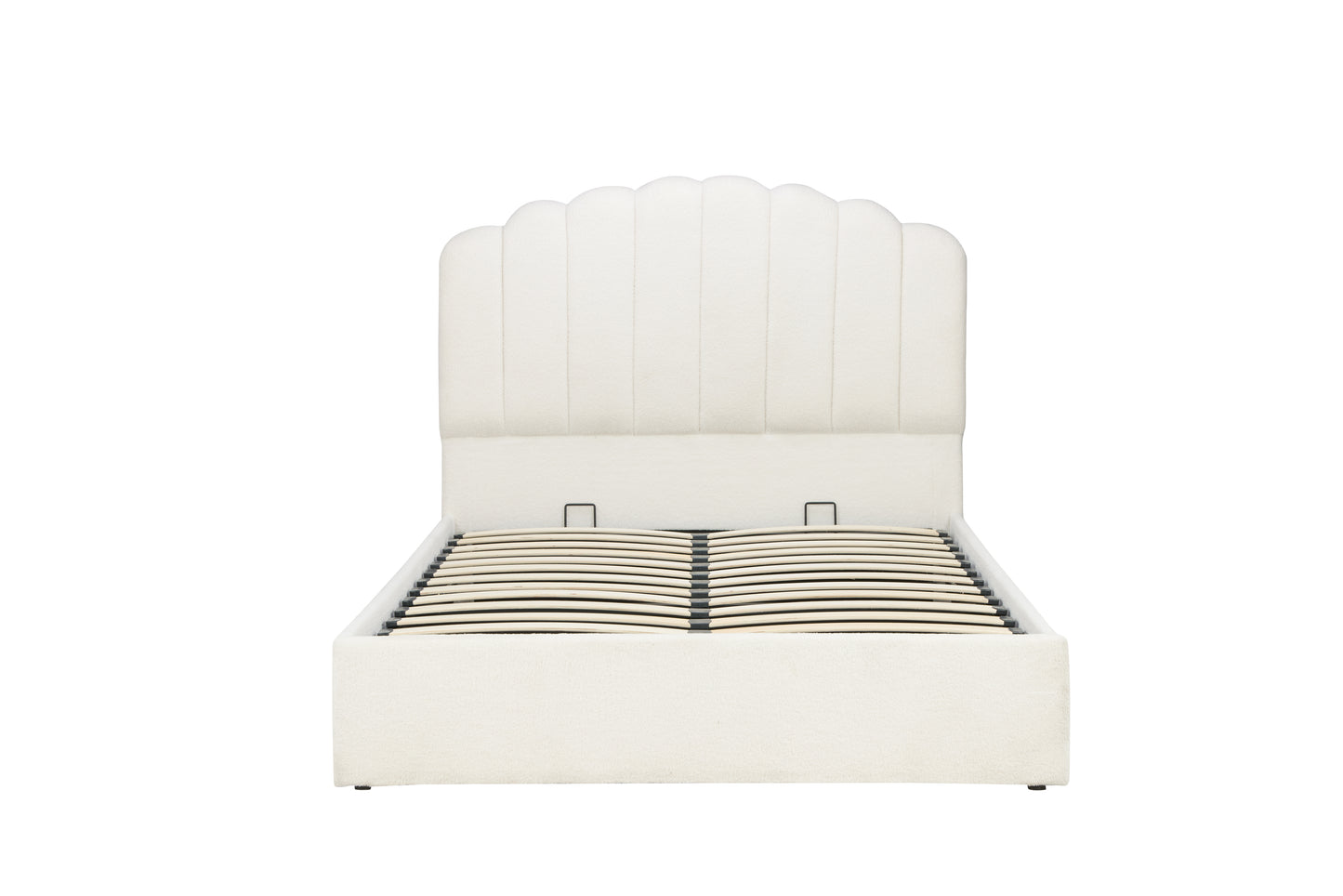 Monaco White Boucle Fabric Ottoman Double Bed + Heaven Double Mattress