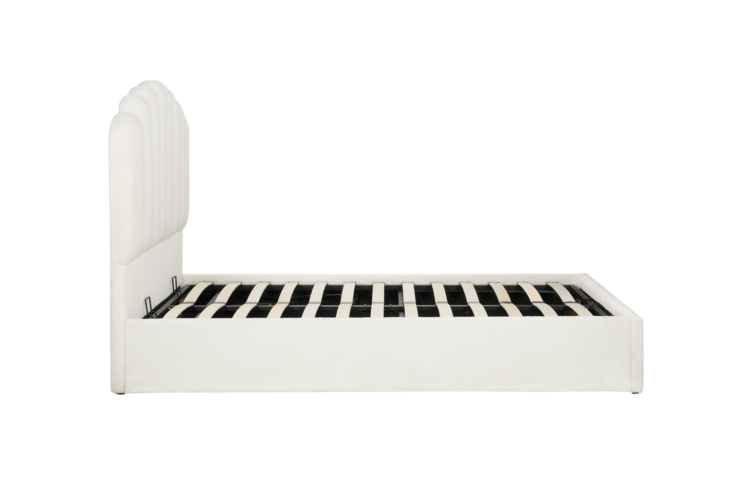 Monaco White Boucle Fabric Ottoman Double Bed + Heaven Double Mattress