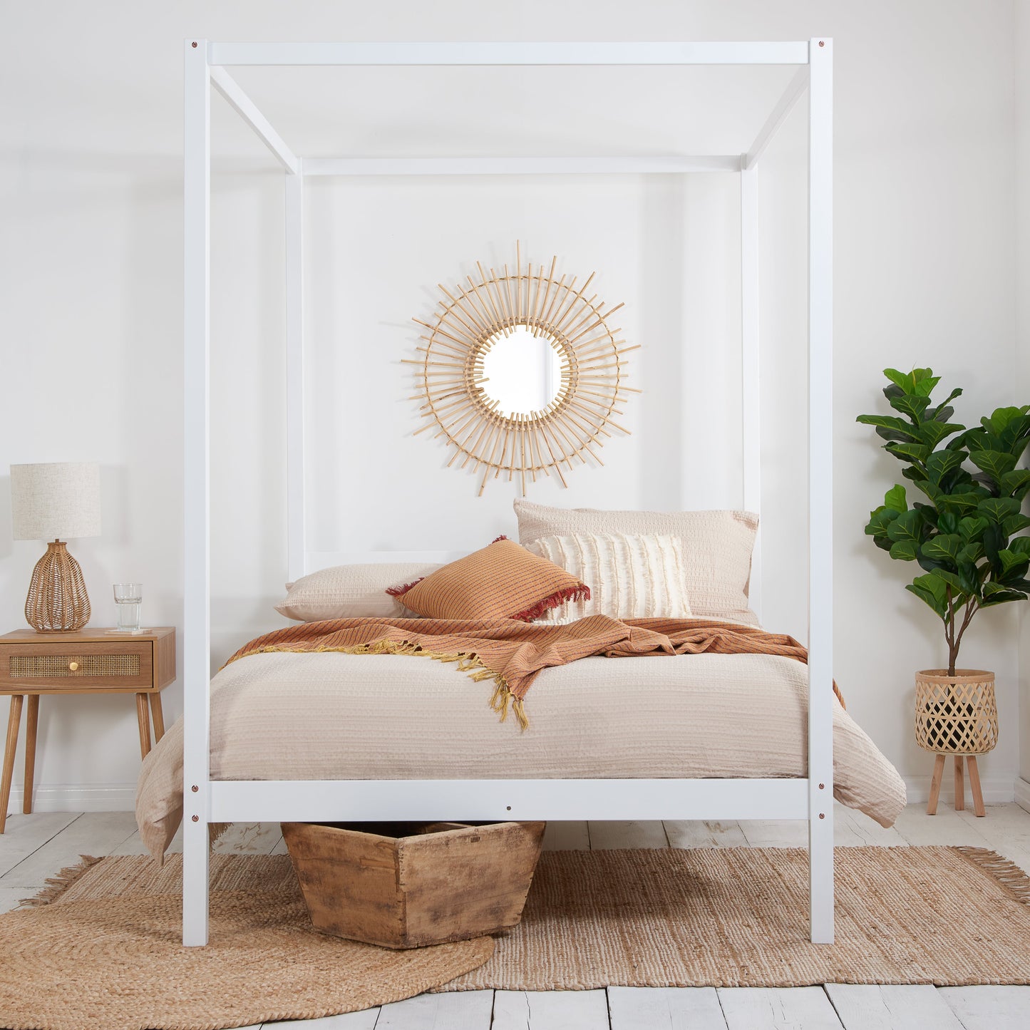 Mercia White Four Poster Double Bed + Heaven Double Mattress