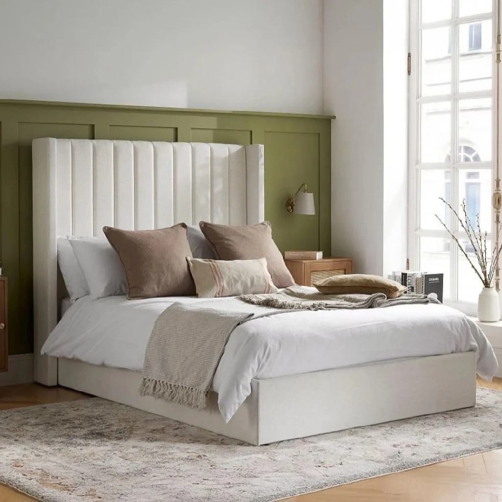 Maisey Cream Fabric Ottoman Double Bed + Sleep Happy Balance 800 Pocket Sprung Memory Foam Double Mattress
