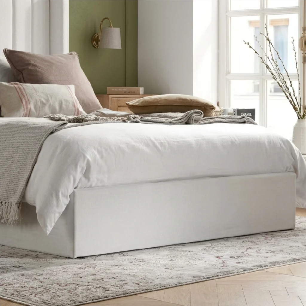 Maisey Cream Fabric Ottoman Double Bed + Sleep Happy Balance 800 Pocket Sprung Memory Foam Double Mattress