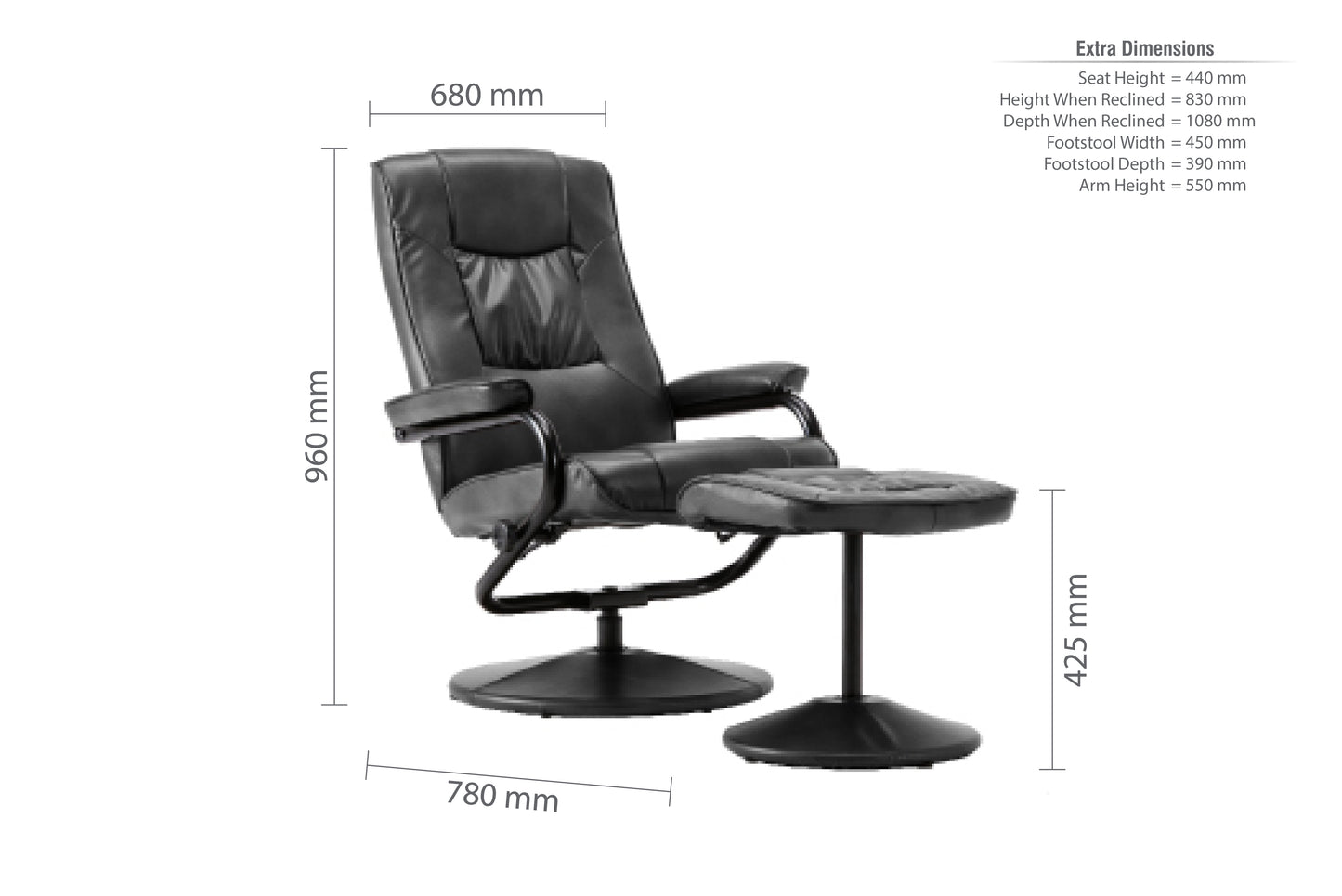 Marazion Black Leather Swivel Chair & Footstool