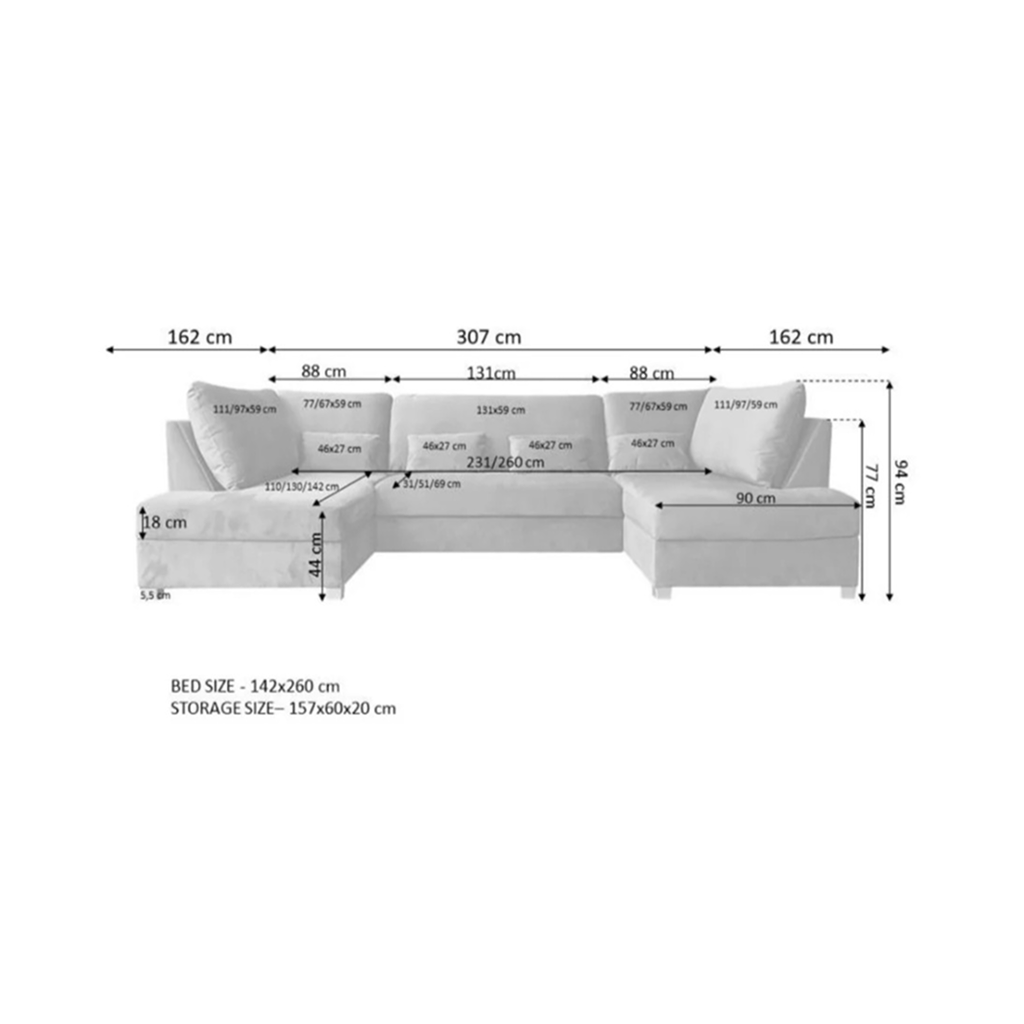 Meriden  Cream Enzo Fabric Storage U-Shape Sofa/Bed