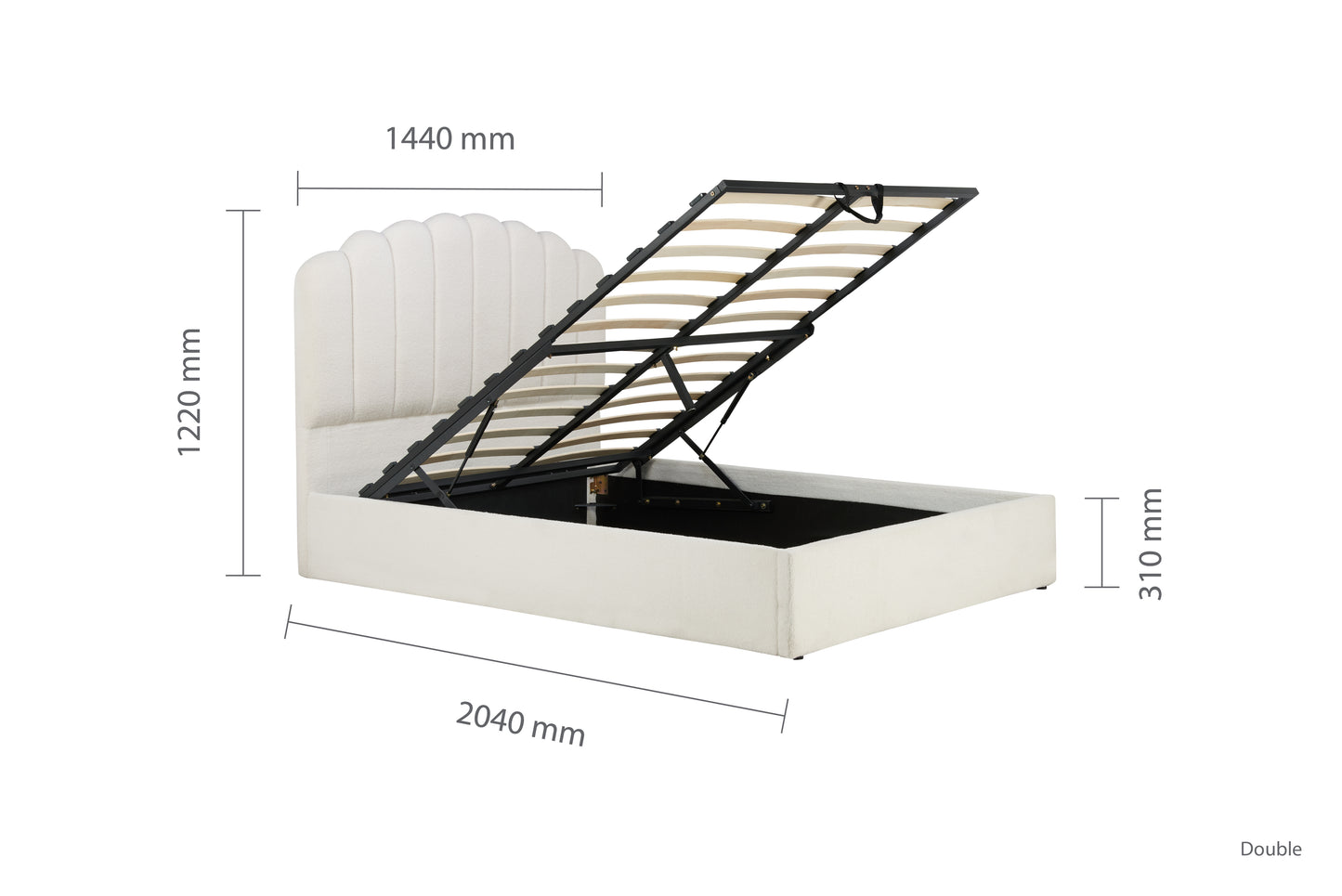 Monaco White Boucle Fabric Ottoman Double Bed + Heaven Double Mattress
