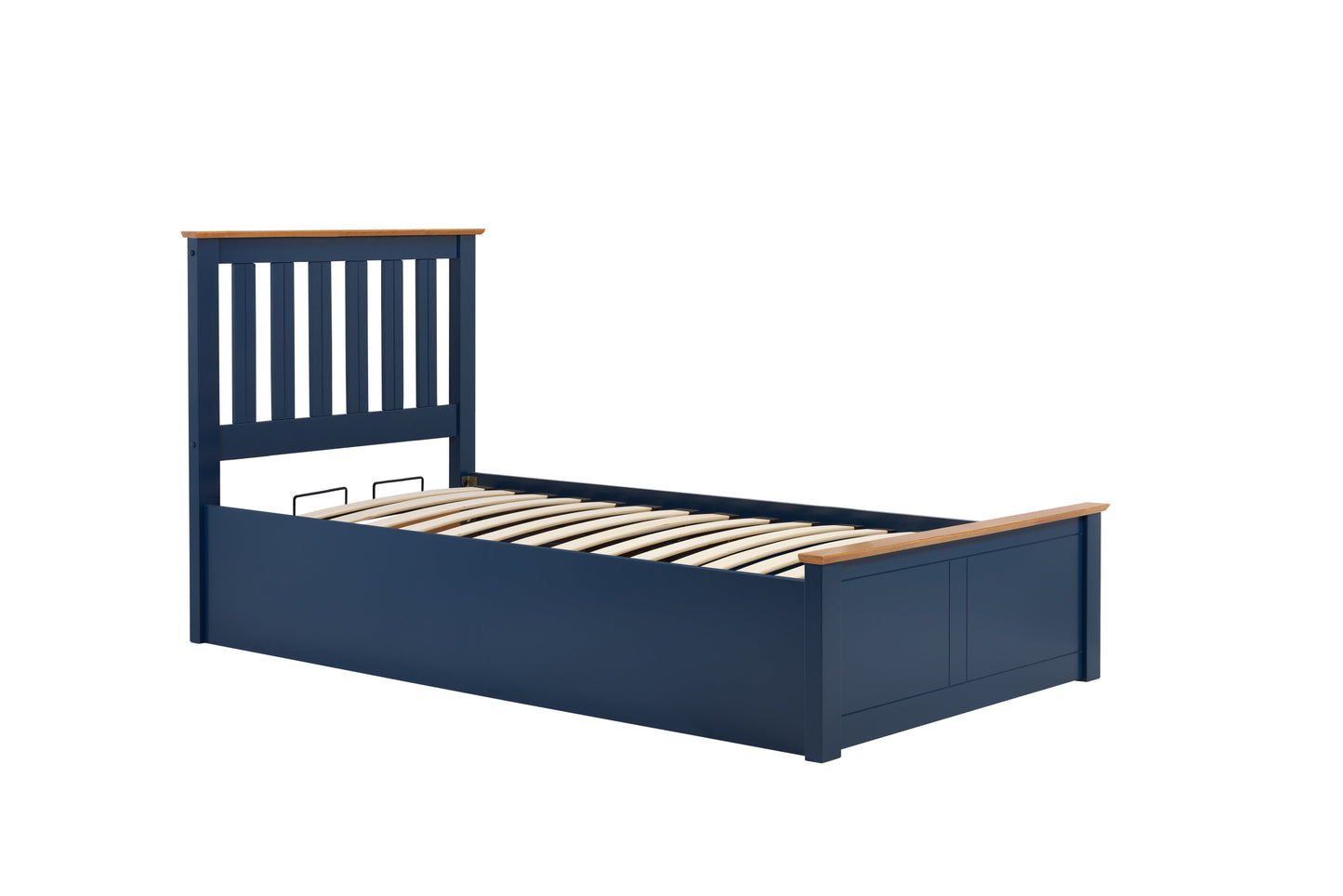 Pheonix Navy Blue Ottoman Storage Single Bed + Comfort Single Mattress