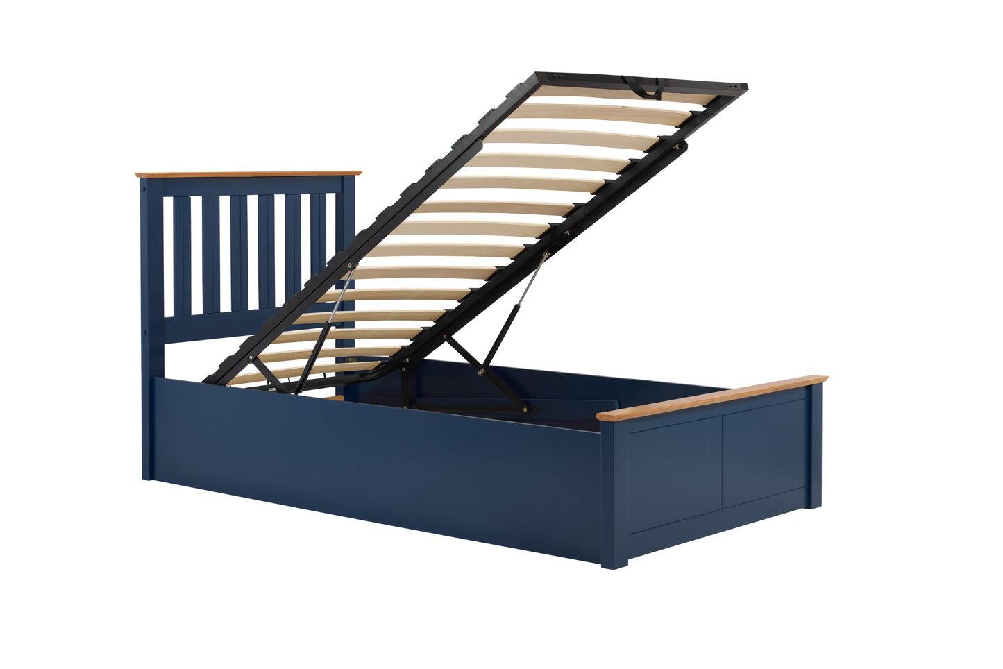 Pheonix Navy Blue Ottoman Storage Single Bed + Comfort Single Mattress